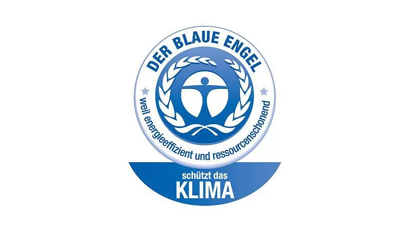 Logo von 2009 mit "Der Blaue Engel - weil energieeffizient und resourcenschonend - schützu das Klima